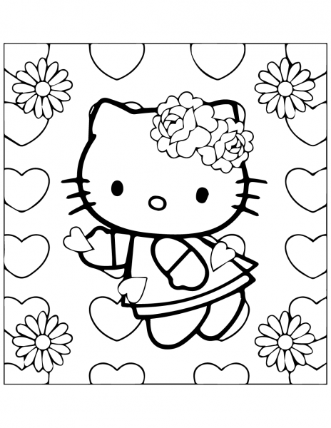 Kitty In Love  coloring page image