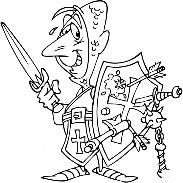 Knight After a Battle coloring page image