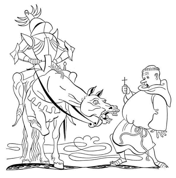 Knight And Monk  coloring page image