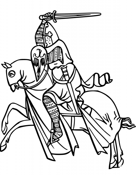 Knight on Horse coloring page image