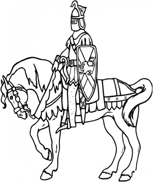 Knight On Horse coloring page image