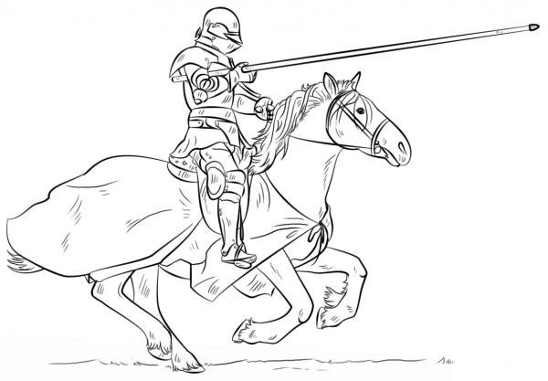 Knight on Horse coloring page image