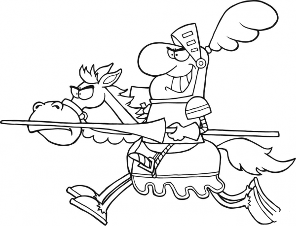 Knight Riding a Horse coloring page image