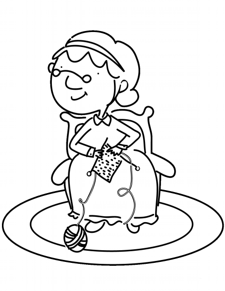 Knitting Grandma coloring page image