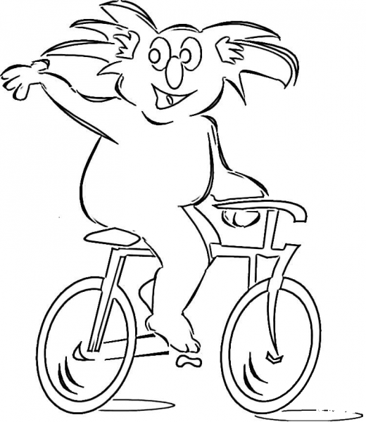 Koala On Velo  coloring page image