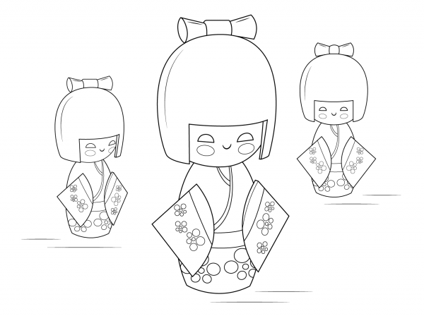 Kokeshi Dolls coloring page image