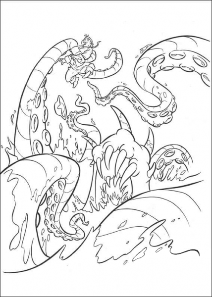 Kraken Octopus  coloring page image