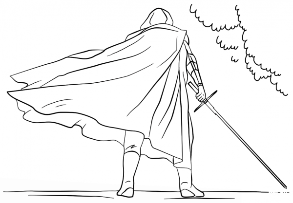 Kylo Ren with Lightsaber coloring page image