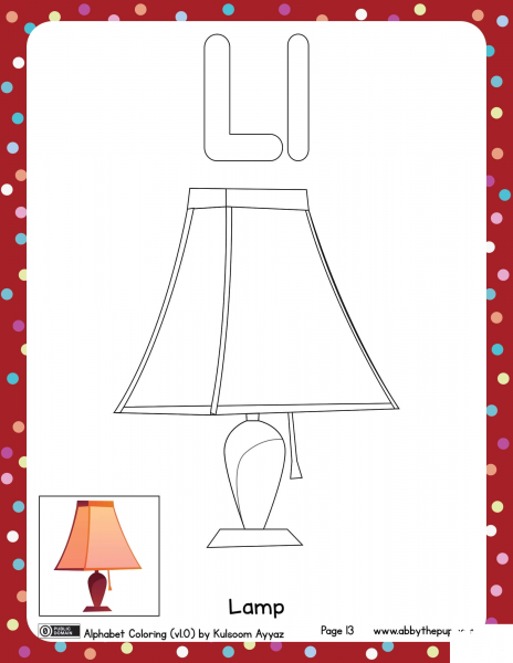 L is for Lamp coloring page image