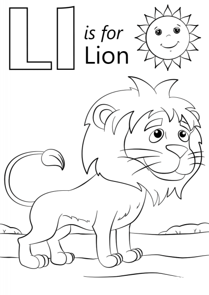 L is for Lion coloring page image