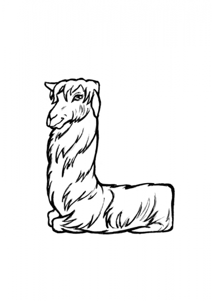 L is for Llama coloring page image