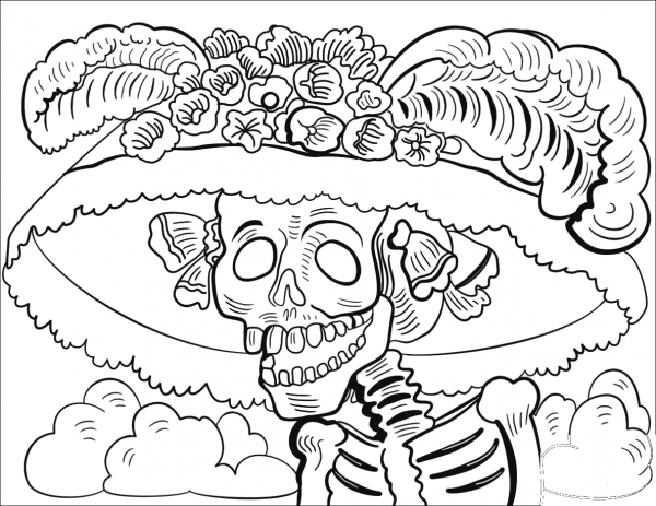 La Calavera Catrina coloring page image