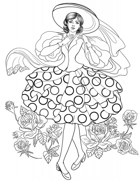 Lady from Stylish 50’s coloring page image
