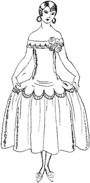 Lady in Dress coloring page image