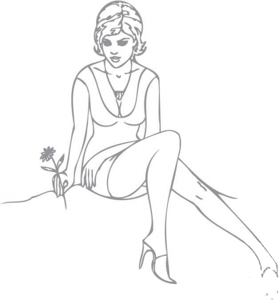 Lady Sitting with a Flower coloring page image