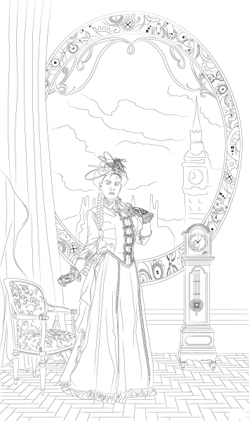 Lady Steampunk Outfit coloring page image