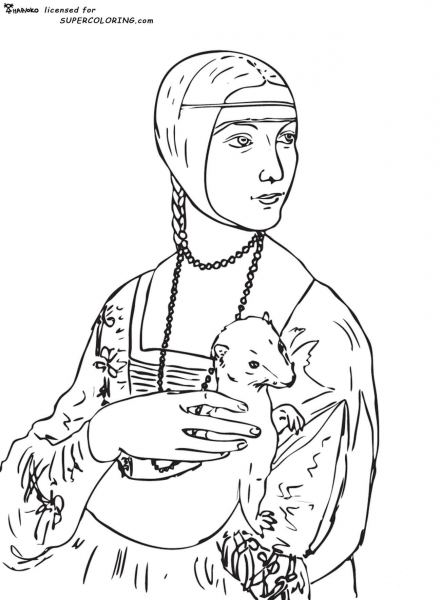 Lady with an Ermine by Leonardo da Vinci  coloring page image