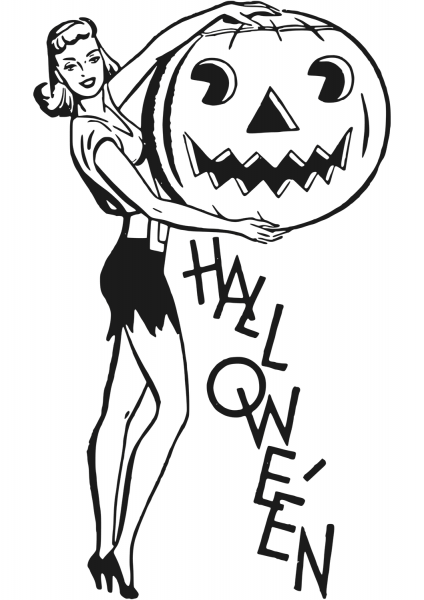 Lady with Jack-O-Lantern coloring page image