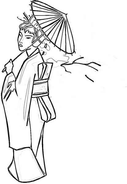 Lady With Umbrella  coloring page image