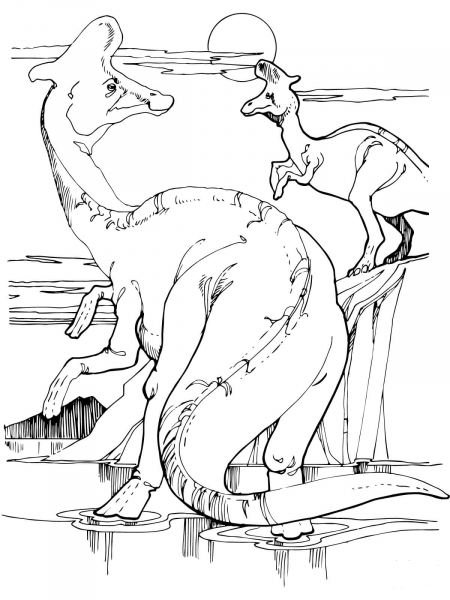 Lambeosaurus Hadrosaurs coloring page image