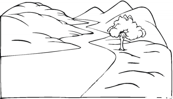 Landscape and the Winding Road coloring page image
