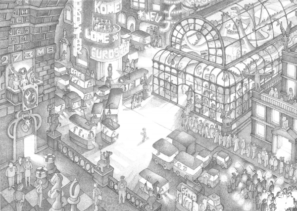 Lantern Parade at the Exhibition Hall coloring page image