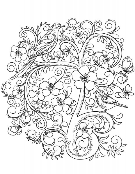 Larks in Flowers coloring page image