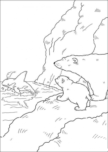 Lars and Daddy Polar Bear Say Thank You To The Whale  coloring page image