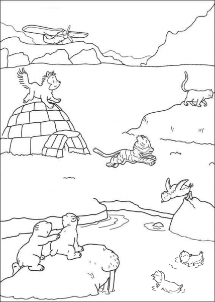 Lars And Friends Are Playing On The Ice  coloring page image