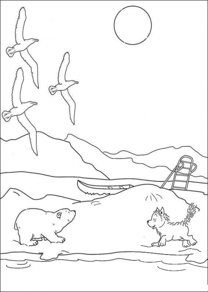 Lars and Husky  coloring page image