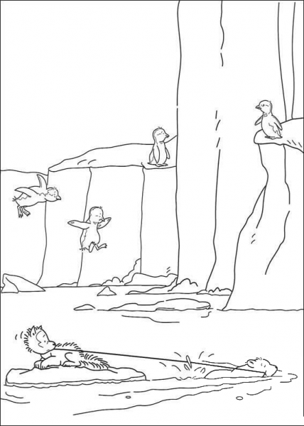 Lars, Husky and Penguins  coloring page image