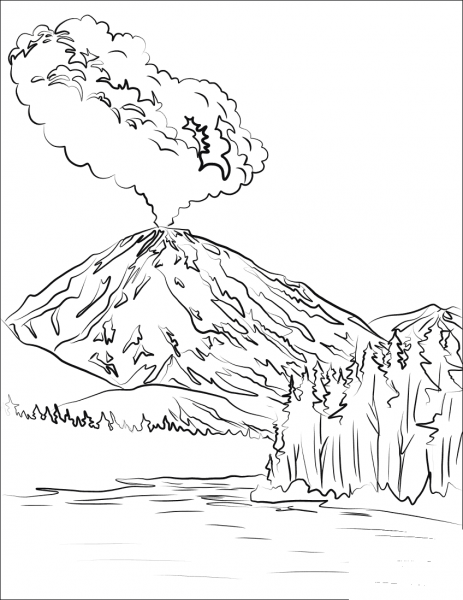 Lassen Peak Volcano Eruption coloring page image