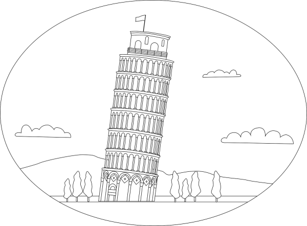 Leaning Tower of Pisa coloring page image