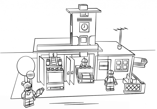 Lego Fire Station coloring page image