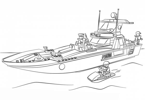 Lego Police Boat coloring page image