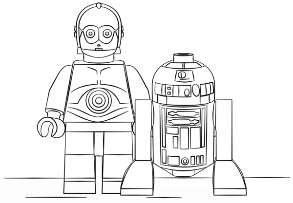 Lego R2D2 and C3PO coloring page image