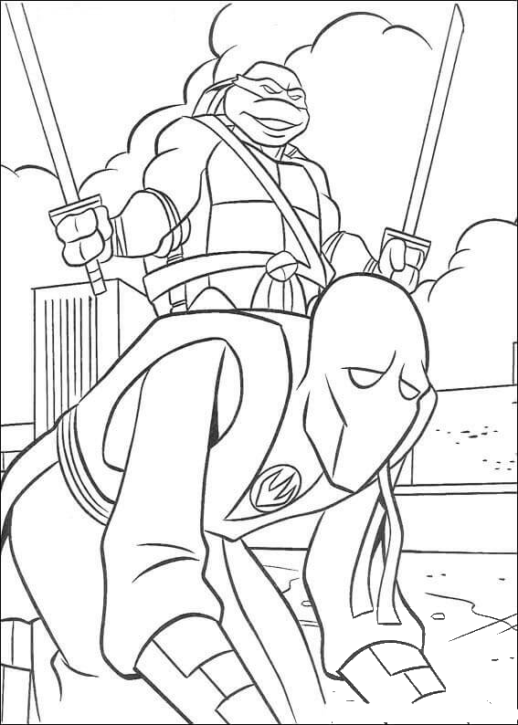 Leonardo Beats Foot Clan ninja coloring page - ColouringPages