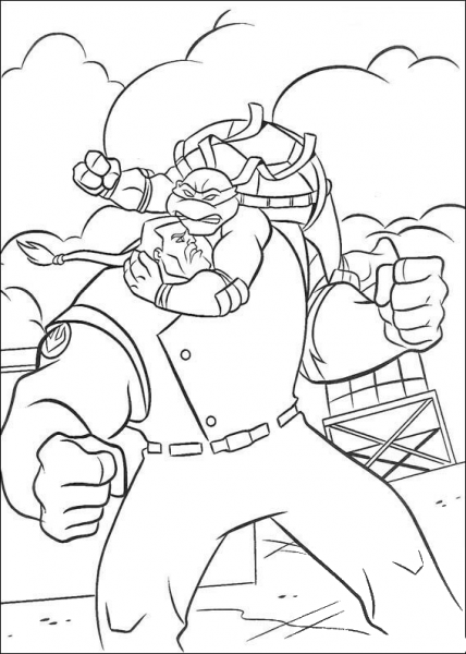 Leonardo Hits The Enemy  coloring page image