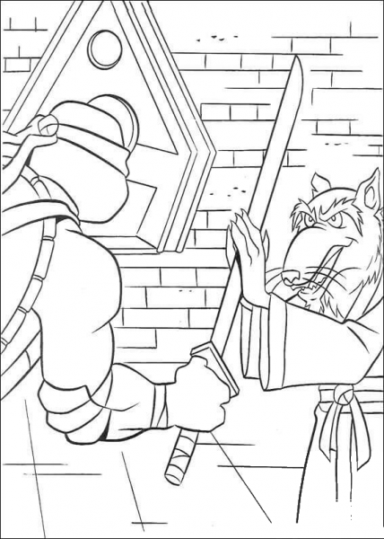 Leonardo Practices With Splinter  coloring page image