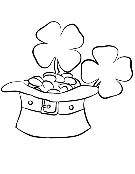 Leprechaun Hat and Gold Coins coloring page image