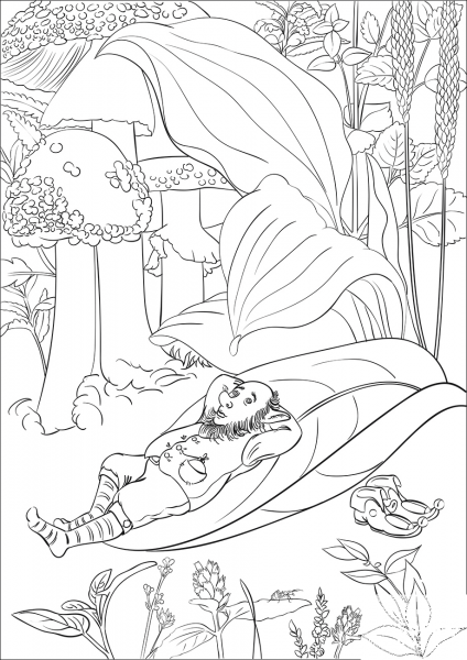 Leprechaun is Relaxing After a Lunch coloring page image