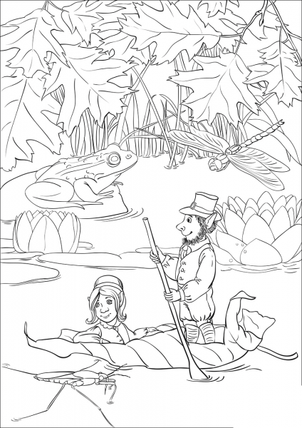 Leprechaun Male and Female Floating on the Leaf coloring page image