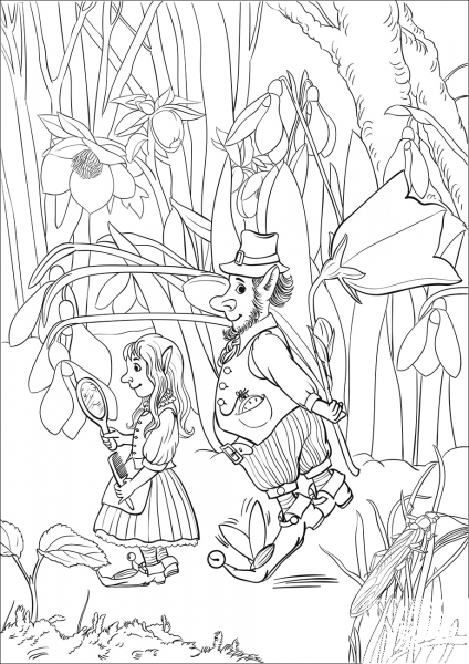Leprechaun Male is About to Give a Huge Flower to Leprechaun Female coloring page image