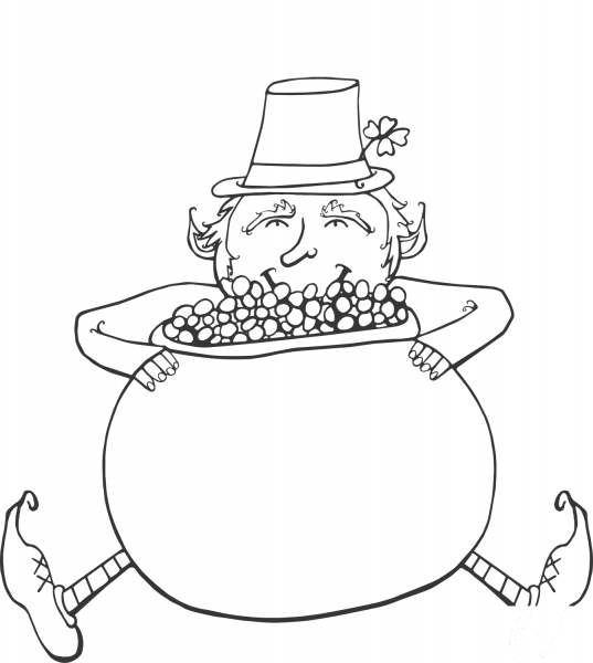 Leprechaun with Pot of Gold coloring page image