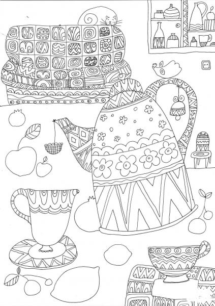 Lets Drink Tea coloring page image