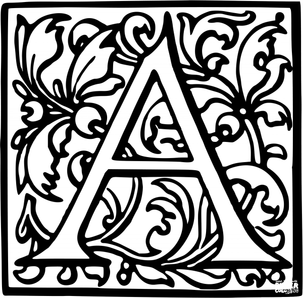 Letter A coloring page image