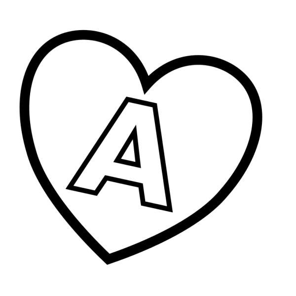 Letter A in Heart coloring page image
