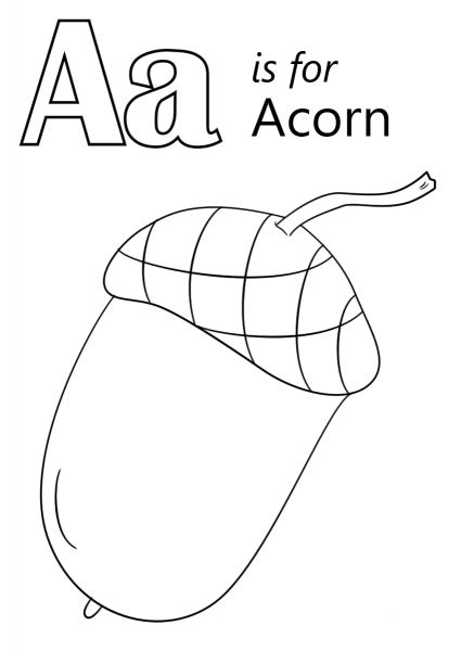 Letter A is for Acorn coloring page image