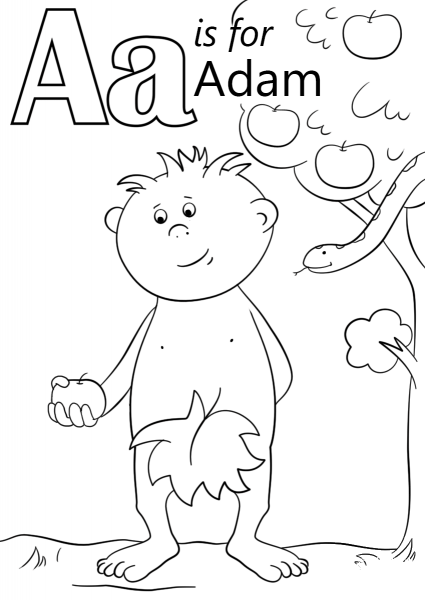 Letter A is for Adam coloring page image