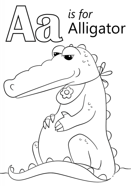 Letter A is for Alligator coloring page image